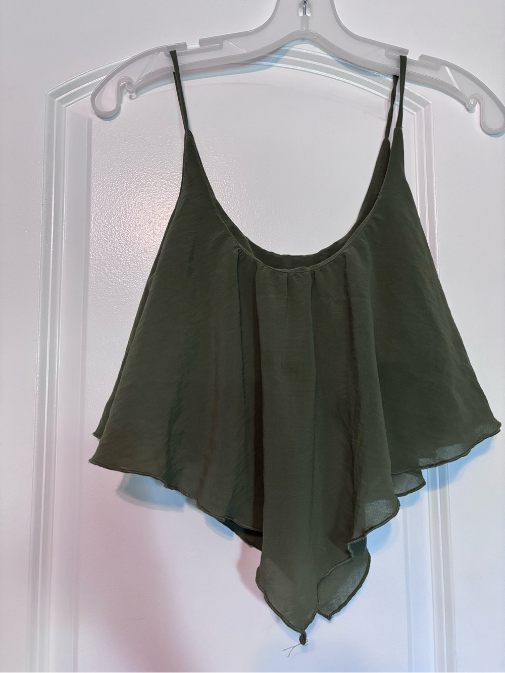 TYCHE Free People Olive Green Handkerchief Hem Spaghetti Strap Top Small